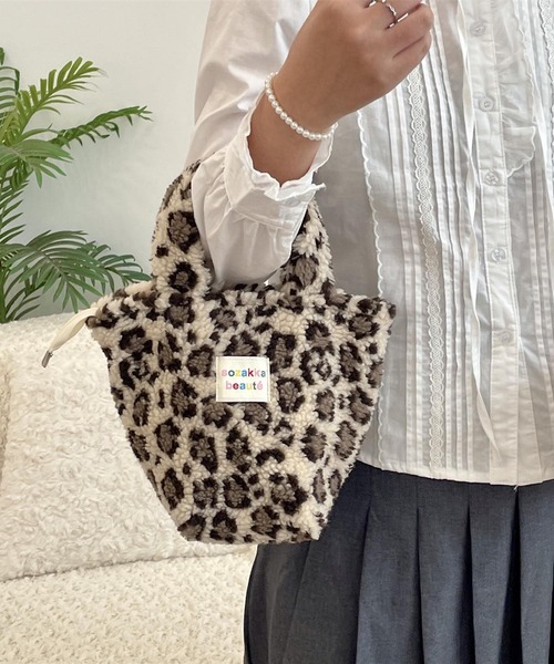 セール】Mignonjour/ハート ヒョウ柄もこもこミニトートバッグ M2847