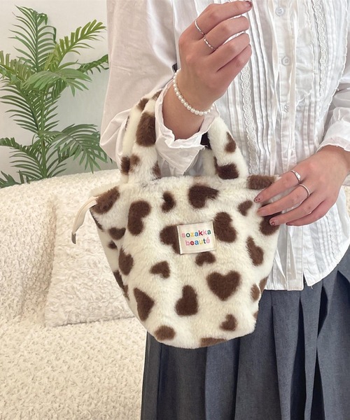Mignonjour(ミニョンジュール)の「Mignonjour/ハート ヒョウ柄もこもこミニトートバッグ M2847(トートバッグ・レディース・その他1/その他2/その他3/その他5/その他4・FREE)」の6枚目の写真