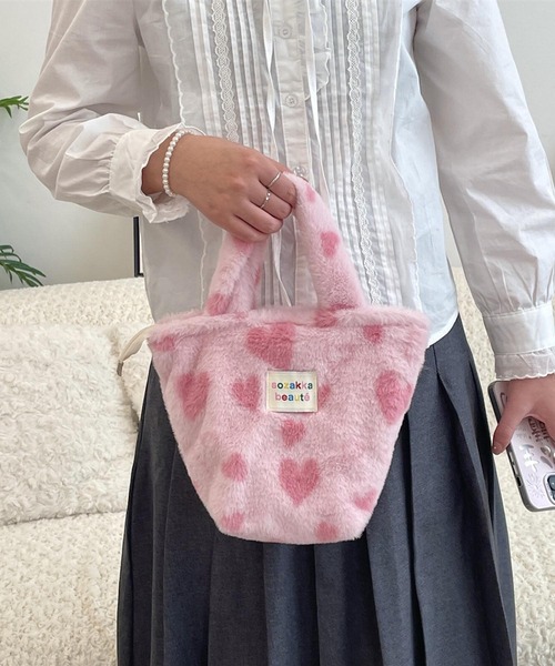 Mignonjour(ミニョンジュール)の「Mignonjour/ハート ヒョウ柄もこもこミニトートバッグ M2847(トートバッグ・レディース・その他1/その他2/その他3/その他5/その他4・FREE)」の9枚目の写真