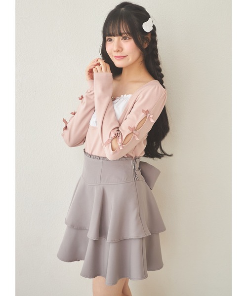 Suyunn(スユン)の「2WAYリボン付きティアードミニスカート(スカート・レディース・ブラック/グレー・M)」の12枚目の写真