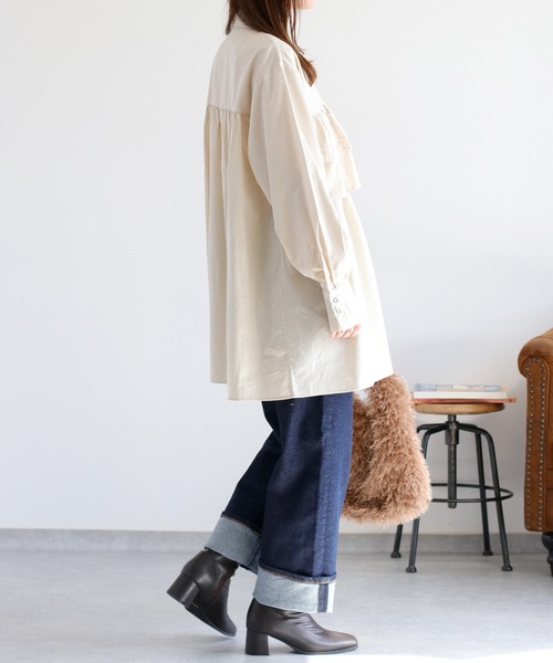 cepo（セポ）の「フリルチュニックシャツ（チュニック・レディース・オリーブ/オフホワイト/ベージュ・M）」の19枚目の写真