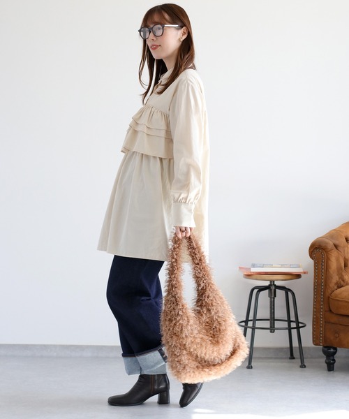 cepo（セポ）の「フリルチュニックシャツ（チュニック・レディース・オリーブ/オフホワイト/ベージュ・M）」の17枚目の写真