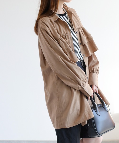 cepo（セポ）の「フリルチュニックシャツ（チュニック・レディース・オリーブ/オフホワイト/ベージュ・M）」の14枚目の写真