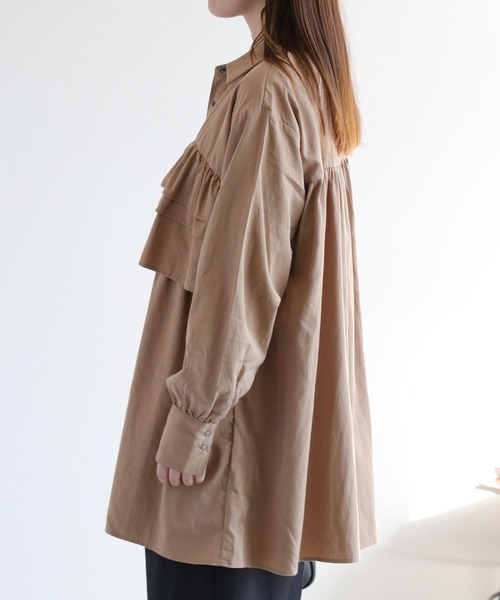 cepo（セポ）の「フリルチュニックシャツ（チュニック・レディース・オリーブ/オフホワイト/ベージュ・M）」の10枚目の写真