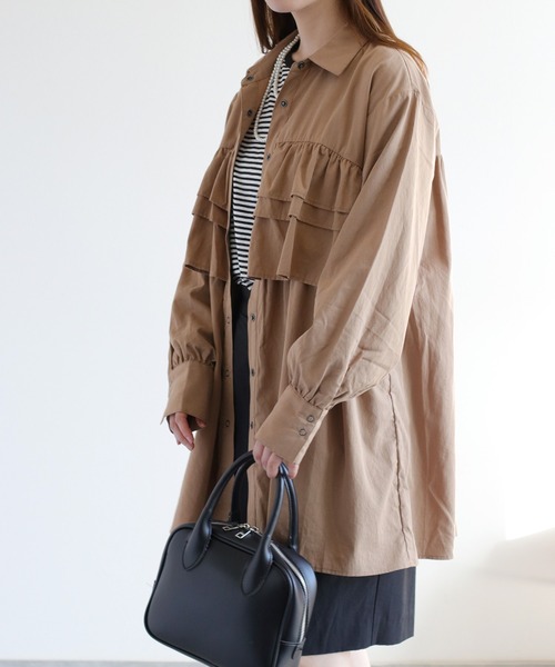 cepo（セポ）の「フリルチュニックシャツ（チュニック・レディース・オリーブ/オフホワイト/ベージュ・M）」の11枚目の写真