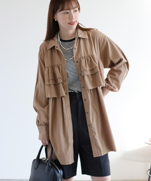 cepo（セポ）の「フリルチュニックシャツ（チュニック・レディース・オリーブ/オフホワイト/ベージュ・M）」の15枚目の写真