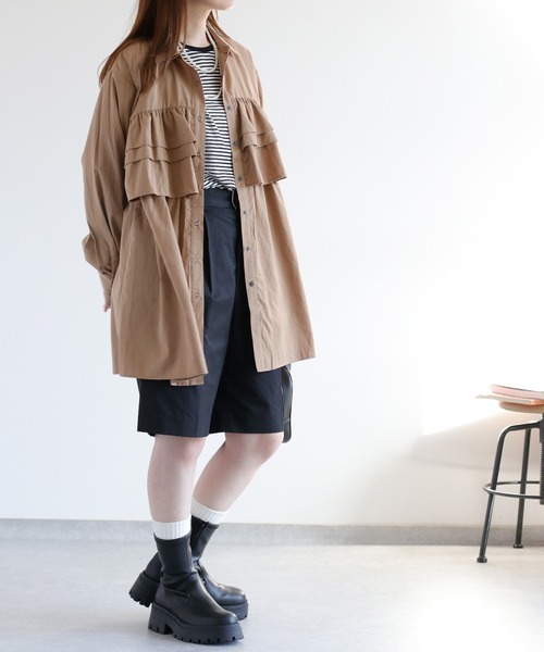 cepo（セポ）の「フリルチュニックシャツ（チュニック・レディース・オリーブ/オフホワイト/ベージュ・M）」の8枚目の写真