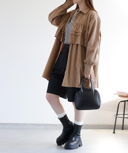 cepo（セポ）の「フリルチュニックシャツ（チュニック・レディース・オリーブ/オフホワイト/ベージュ・M）」の6枚目の写真