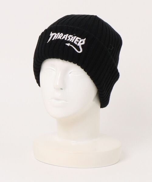 THRASHER(スラッシャー)の「Devil Tail Logo Damage KNIT CAP BEANIE ダメージ加工/THRASHER スラッシャー ユニセックス ストリート スケーター カジュアル アメカジ スケートボード ブランドロゴ 刺繍(ニットキャップ/ビーニー・メンズ・ブラック/ベージュ/カーキ・FREE)」の2枚目の写真