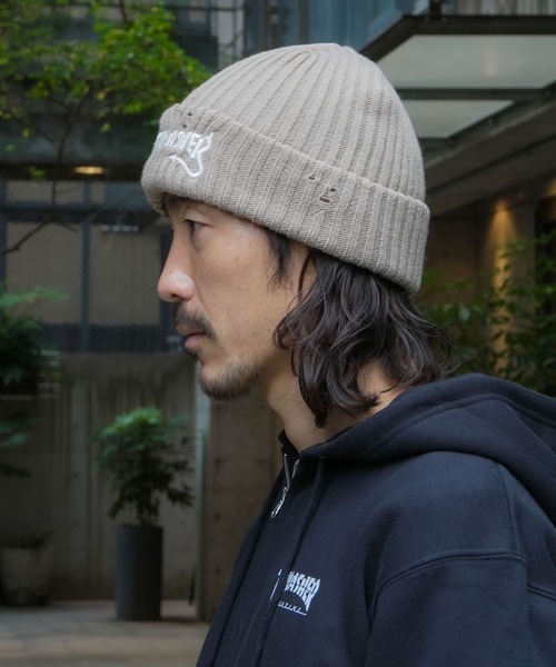 THRASHER(スラッシャー)の「Devil Tail Logo Damage KNIT CAP BEANIE ダメージ加工/THRASHER スラッシャー ユニセックス ストリート スケーター カジュアル アメカジ スケートボード ブランドロゴ 刺繍(ニットキャップ/ビーニー・メンズ・ブラック/ベージュ/カーキ・FREE)」の5枚目の写真