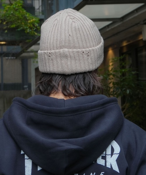 THRASHER(スラッシャー)の「Devil Tail Logo Damage KNIT CAP BEANIE ダメージ加工/THRASHER スラッシャー ユニセックス ストリート スケーター カジュアル アメカジ スケートボード ブランドロゴ 刺繍(ニットキャップ/ビーニー・メンズ・ブラック/ベージュ/カーキ・FREE)」の6枚目の写真