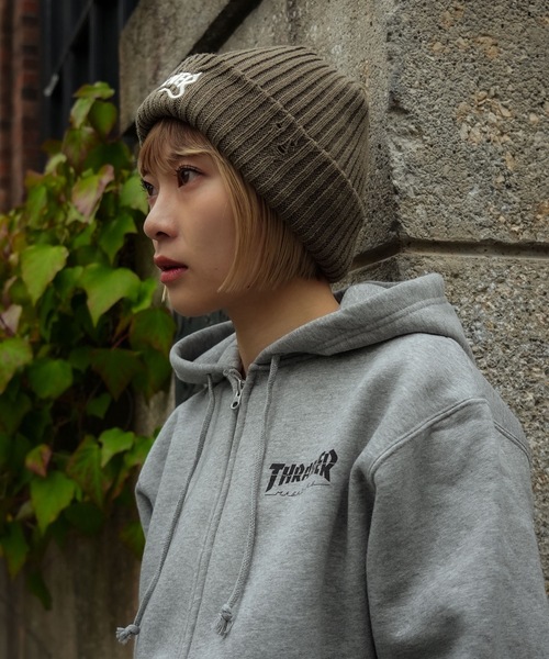THRASHER(スラッシャー)の「Devil Tail Logo Damage KNIT CAP BEANIE ダメージ加工/THRASHER スラッシャー ユニセックス ストリート スケーター カジュアル アメカジ スケートボード ブランドロゴ 刺繍(ニットキャップ/ビーニー・メンズ・ブラック/ベージュ/カーキ・FREE)」の10枚目の写真