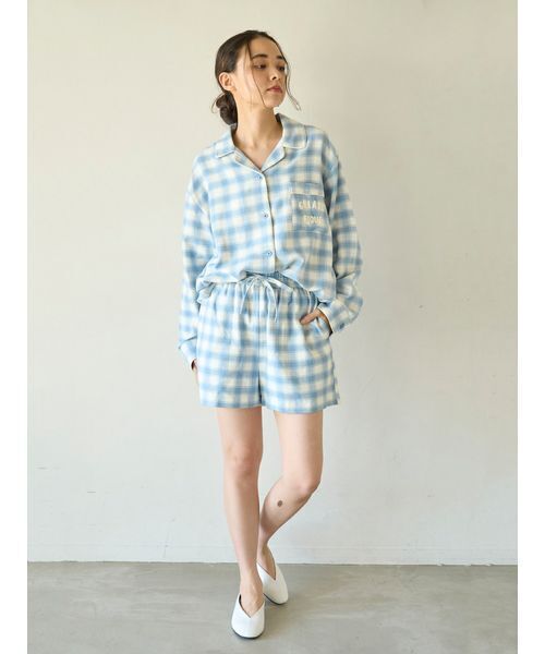 gelato pique（ジェラートピケ）の「プレッピーネルチェックショートパンツ（ルームウェア/パジャマ・レディース・ブルー/イエロー・F）」の3枚目の写真