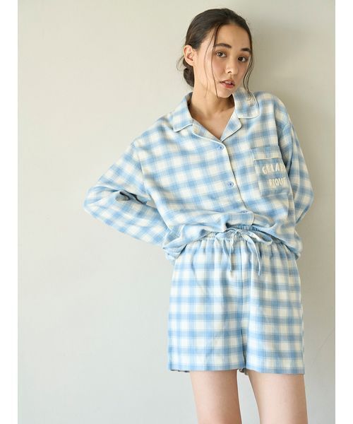gelato pique（ジェラートピケ）の「プレッピーネルチェックショートパンツ（ルームウェア/パジャマ・レディース・ブルー/イエロー・F）」の14枚目の写真