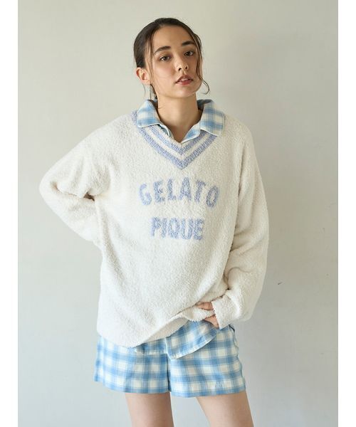 gelato pique（ジェラートピケ）の「プレッピーネルチェックショートパンツ（ルームウェア/パジャマ・レディース・ブルー/イエロー・F）」の17枚目の写真