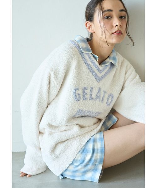 gelato pique（ジェラートピケ）の「プレッピーネルチェックショートパンツ（ルームウェア/パジャマ・レディース・ブルー/イエロー・F）」の22枚目の写真