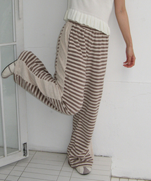 TERRY STRIPED COMFY PANTS OATMEAL BROWN
