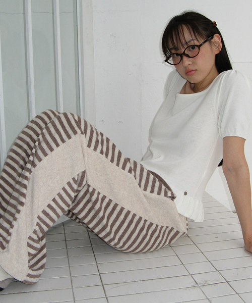 RONRON(ロンロン)の「TERRY STRIPED COMFY PANTS OATMEAL BROWN(スウェットパンツ・レディース・その他・FREE)」の3枚目の写真
