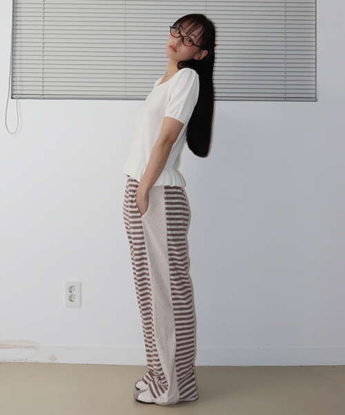 RONRON(ロンロン)の「TERRY STRIPED COMFY PANTS OATMEAL BROWN(スウェットパンツ・レディース・その他・FREE)」の4枚目の写真