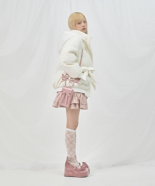 FickleBebe(フィクルベベ)の「ボリュームリボンニットダウン(ダウンジャケット/コート・レディース・チャコール/ホワイト・FREE)」の13枚目の写真