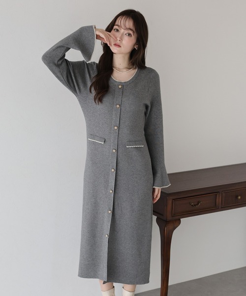 Dior ニットワンピース ゴールドボタン ロングワンピース 金ボタンケーブルニットワンピース - ベルーナ【公式】