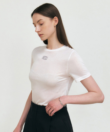 ロゴポイントシースルー半袖Tシャツ_ホワイト