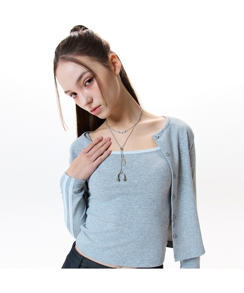 LVTR FRILL CARDIGAN SLEEVELESS SET(GRAY)
