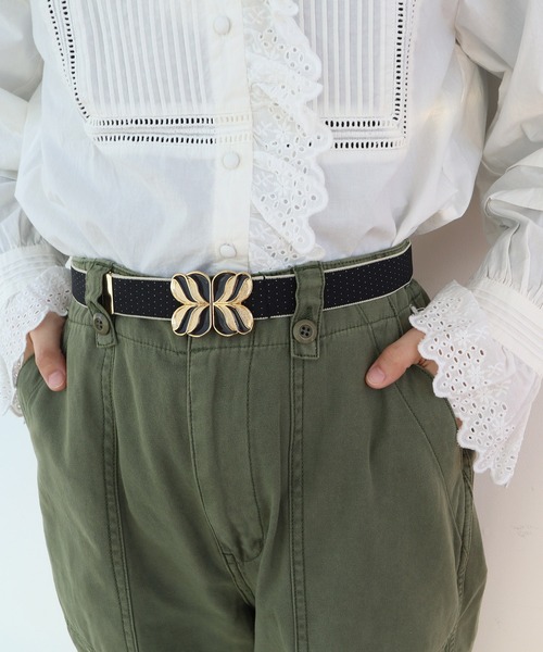 Dot＆Stripes CHILD WOMAN（ドットアンドストライプス　チャイルドウーマン）の「レトロバックル ピンドットゴムベルト（ベルト・レディース・アイボリー/ブラウン/ブラック・FREE）」の2枚目の写真