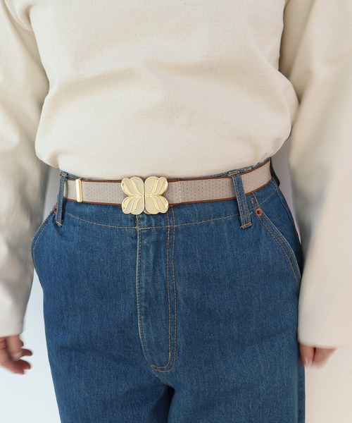 Dot＆Stripes CHILD WOMAN（ドットアンドストライプス　チャイルドウーマン）の「レトロバックル ピンドットゴムベルト（ベルト・レディース・アイボリー/ブラウン/ブラック・FREE）」の4枚目の写真