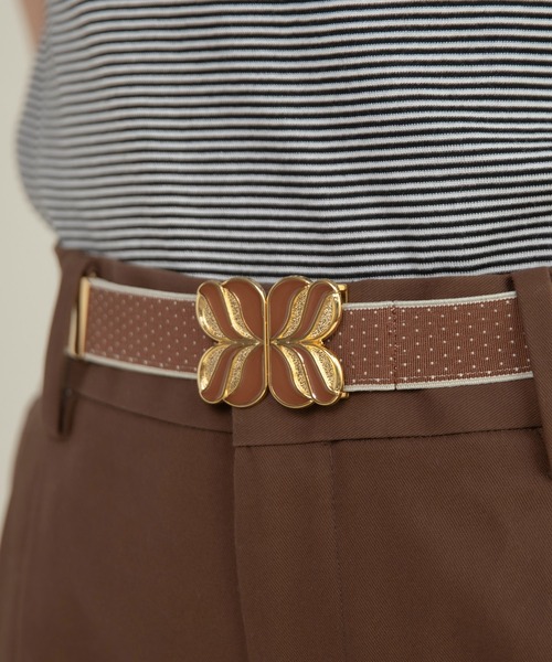 Dot＆Stripes CHILD WOMAN（ドットアンドストライプス　チャイルドウーマン）の「レトロバックル ピンドットゴムベルト（ベルト・レディース・アイボリー/ブラウン/ブラック・FREE）」の8枚目の写真