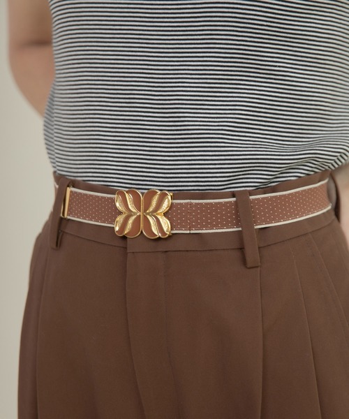 Dot＆Stripes CHILD WOMAN（ドットアンドストライプス　チャイルドウーマン）の「レトロバックル ピンドットゴムベルト（ベルト・レディース・アイボリー/ブラウン/ブラック・FREE）」の7枚目の写真
