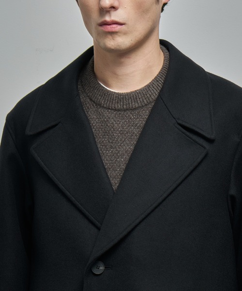 ATON エイトン⁑ウール ピークドラペルチェスターコート　ブラック 04 XL ATON エイトン⁑ウール ピークドラペルチェスターコート ブラック 04 XL