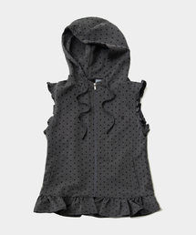 SOME PLACE（サムプレイス）の「裾フリルポイントドットレイヤードフードジップアップベスト [チャコール]（ベスト）」