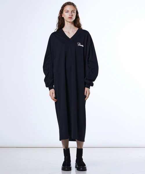 DOUBLE STANDARD CLOTHING(ダブルスタンダードクロージング)の「コットン天竺 ギャザーワンピース(ワンピース・レディース・ベージュ/ブラック・38/36)」の2枚目の写真