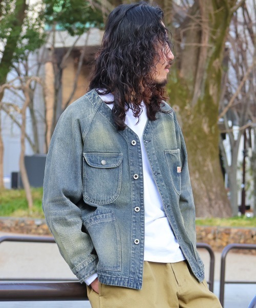 新品　クリフメイヤー　ノーカラーデニムジャケット ノーカラーデニムカバーオール（カバーオール）｜KRIFF MAYER（クリフ
