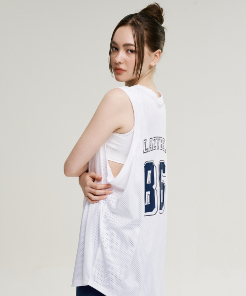 LAZYBEE(レイジービー)の「マッスルメッシュジャージオーバーサイズWノースリーブタンクトップホワイト(Tシャツ/カットソー・レディース・その他・FREE)」の1枚目の写真