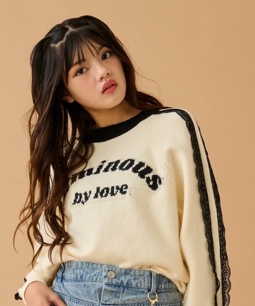 by LOVEiT（バイラビット）の「レースロゴニット（ニット/セーター・キッズ・オフホワイト/ネイビー/レッド・120cm/130cm/160cm/150cm/140cm）」の2枚目の写真