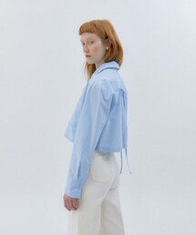 バックリボンポイントクロップコットンシャツ - スカイブルー