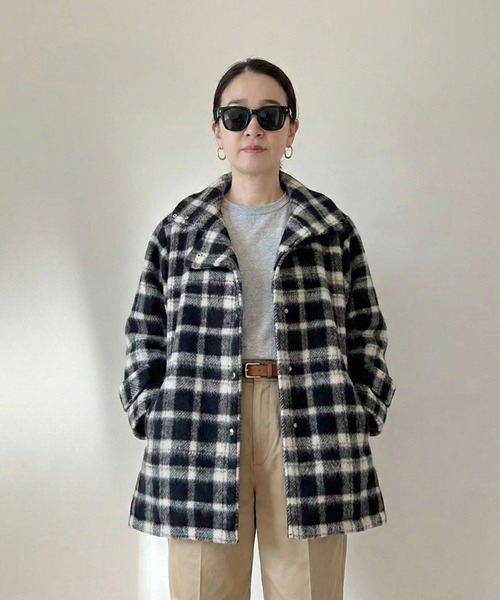 Trefle blanc(トレフルブラン)の「【original】check 中綿 coat(ステンカラーコート・レディース・ホワイト×ブラック・FREE)」の1枚目の写真
