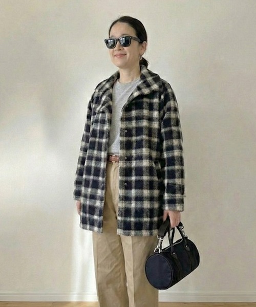 Trefle blanc(トレフルブラン)の「【original】check 中綿 coat(ステンカラーコート・レディース・ホワイト×ブラック・FREE)」の10枚目の写真