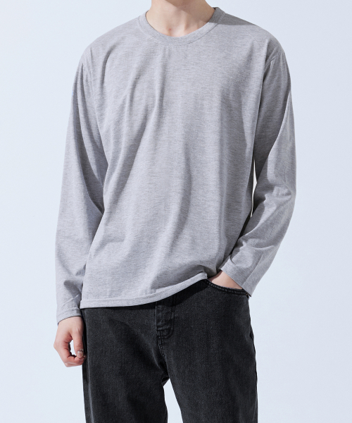 TOPBOY（トップボーイ）の「スタンダードフィット30番手長袖Tシャツグレー（Tシャツ/カットソー・レディース・グレー・XX-LARGE/XXX-LARGE/LARGE/MEDIUM/SMALL/X-LARGE）」の2枚目の写真