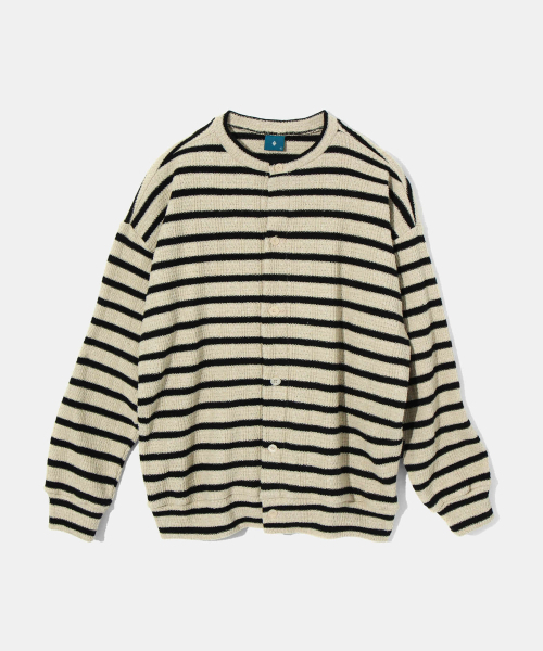 Creme collarless cardigan shirt C6 Ivory & Black