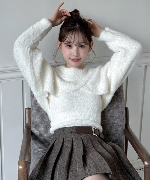 着用動画あり・3色展開】ファーボレロニットセット（ニット/セーター