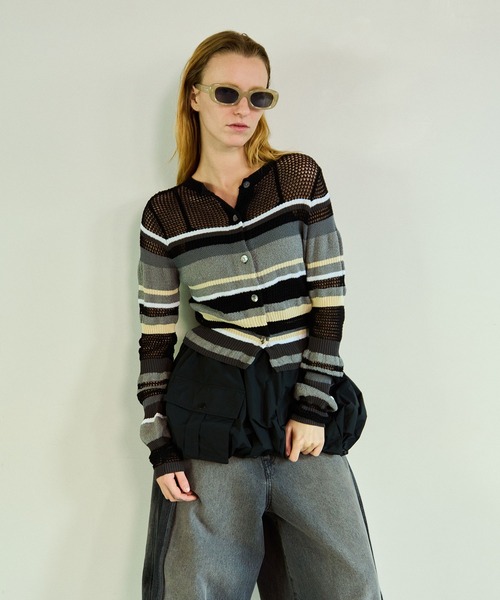 MAISON SPECIAL（メゾンスペシャル）の「Mesh Border Cardigan/メッシュボーダーカーディガン（カーディガン/ボレロ・レディース・ライム/グレー/ブラック・FREE）」の2枚目の写真