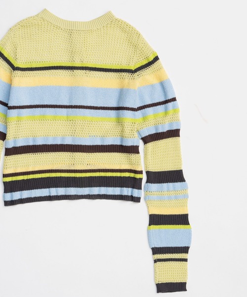 MAISON SPECIAL（メゾンスペシャル）の「Mesh Border Cardigan/メッシュボーダーカーディガン（カーディガン/ボレロ・レディース・ライム/グレー/ブラック・FREE）」の4枚目の写真