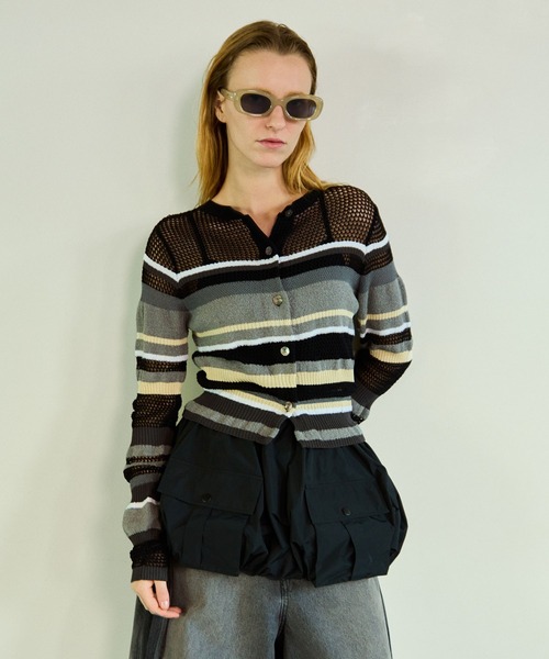 MAISON SPECIAL（メゾンスペシャル）の「Mesh Border Cardigan/メッシュボーダーカーディガン（カーディガン/ボレロ・レディース・ライム/グレー/ブラック・FREE）」の16枚目の写真