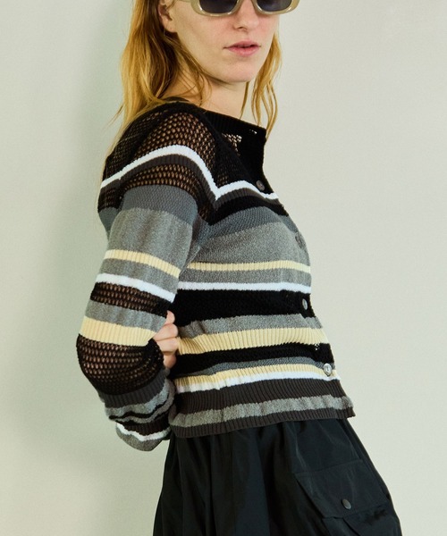 MAISON SPECIAL（メゾンスペシャル）の「Mesh Border Cardigan/メッシュボーダーカーディガン（カーディガン/ボレロ・レディース・ライム/グレー/ブラック・FREE）」の15枚目の写真