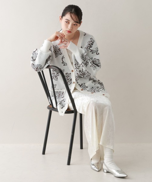 RAGEBLUE（レイジブルー）の「ボタニカルジャガードニットカーディガン（ニット/セーター・レディース・ネイビー/ホワイト/グレー・FREE）」の5枚目の写真