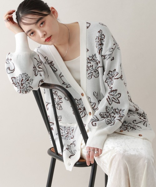 RAGEBLUE（レイジブルー）の「ボタニカルジャガードニットカーディガン（ニット/セーター・レディース・ネイビー/ホワイト/グレー・FREE）」の7枚目の写真