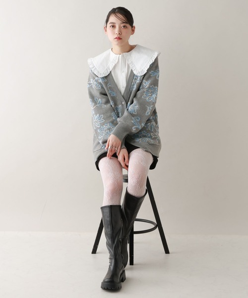 RAGEBLUE（レイジブルー）の「ボタニカルジャガードニットカーディガン（ニット/セーター・レディース・ネイビー/ホワイト/グレー・FREE）」の9枚目の写真